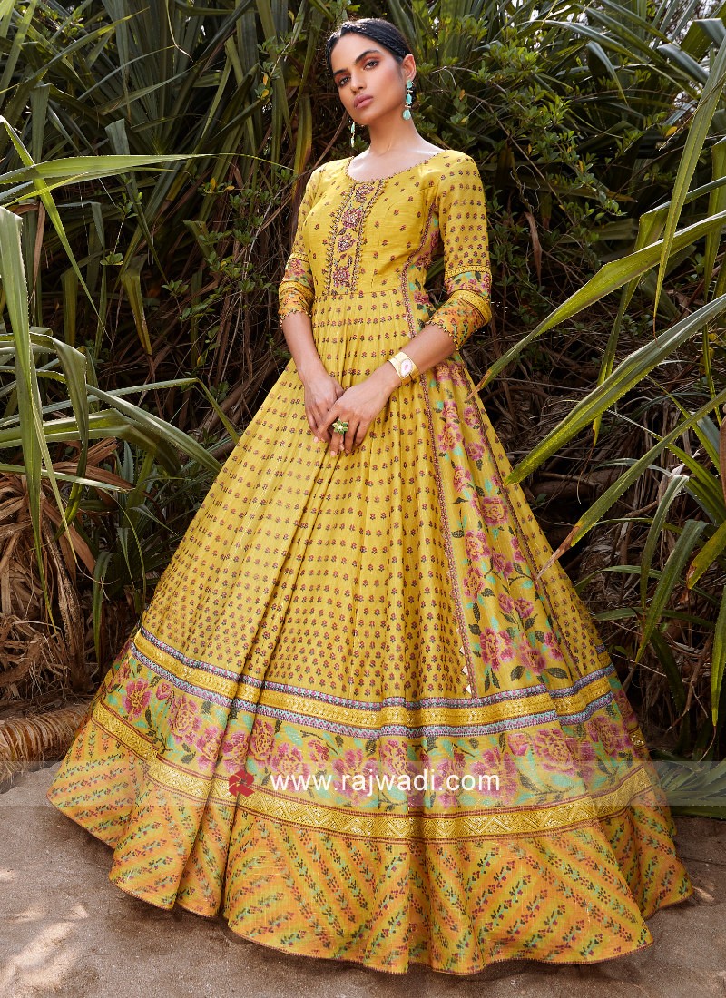 Yellow best sale silk anarkali