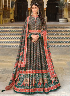 Floral Print Readymade Anarkali Dress For Wedding