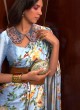 Powder Blue Floral Satin Contemporary Saree