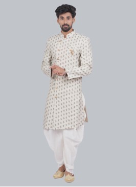 Floral Printed Cream Indowestern For Men