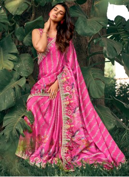 Floral Printed Embroidered Organza Saree