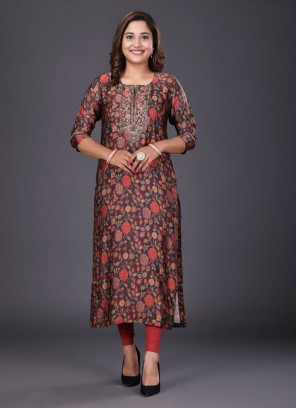 Floral Printed Gajji Silk Kurti For Women