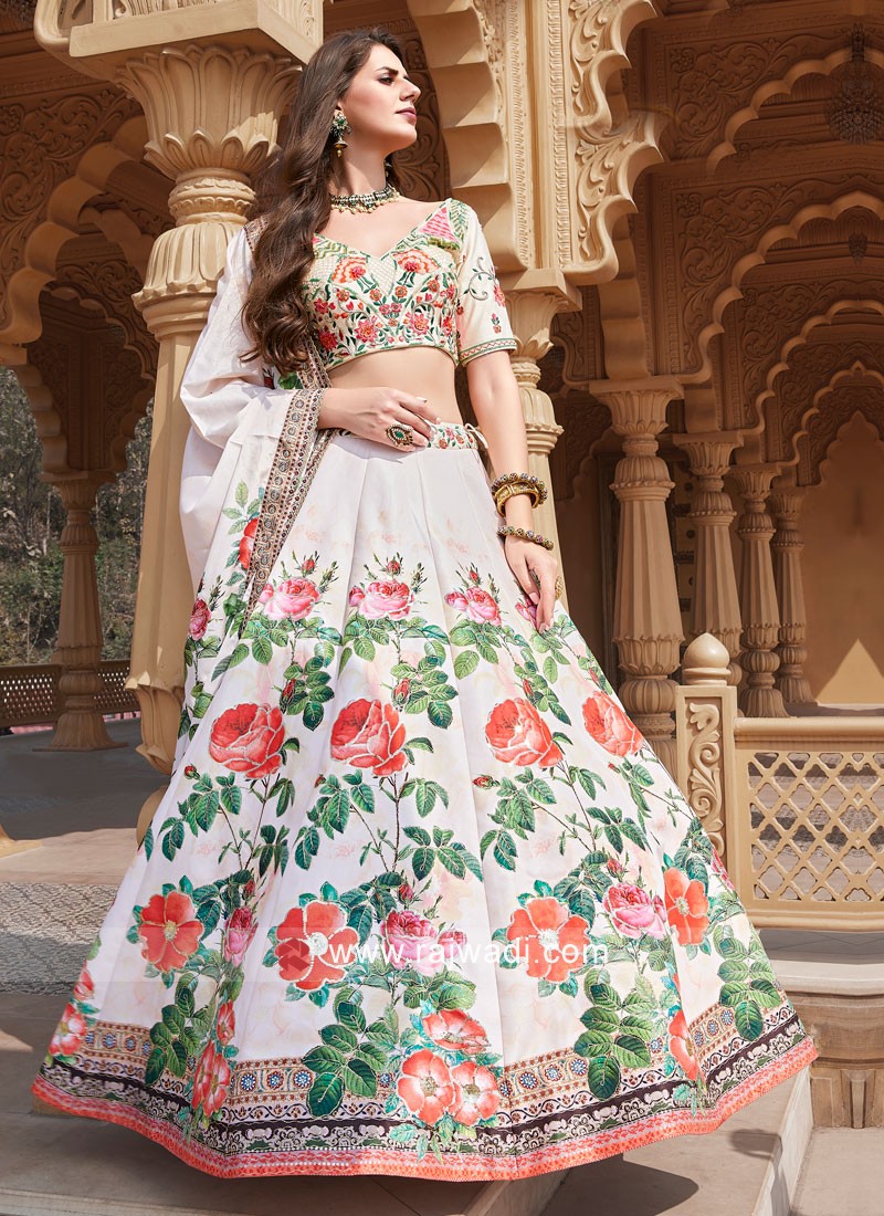 Green Floral Print Lehenga Choli With Dupatta Latest 2233LG02