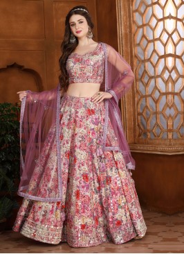 Floral Printed Lilac Designer Cotton Silk Lehenga Choli