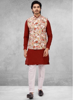 Floral Printed Nehru Jacket Set For Wedding