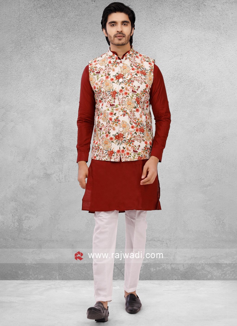 Floral printed hotsell nehru jacket