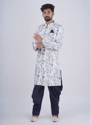Floral Printed Readymade Silk Indowestern For Men