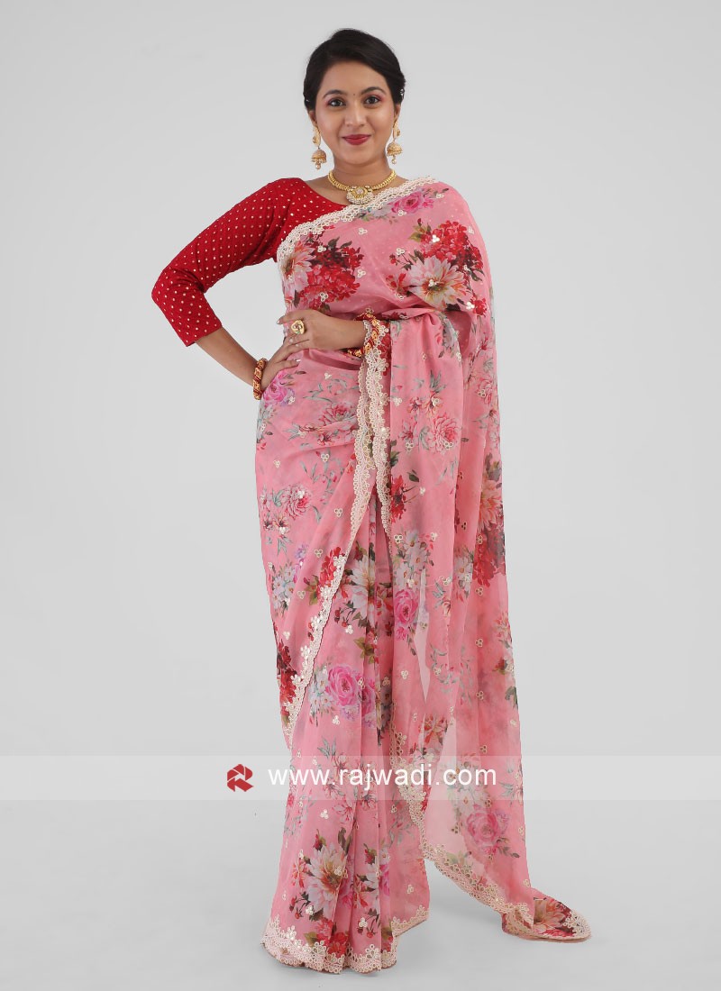 Buy Peach Colour Embellished Cotton Saree Online at Best Prices in India -  JioMart.