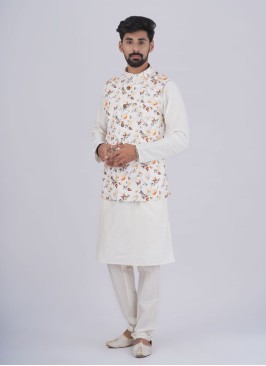 Floral Printed Silk Nehru Jacket Set