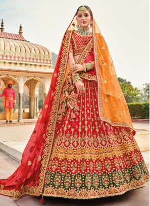 Red and Orange Designer Lehenga Choli