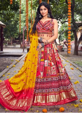 Deep Pink Floral Printed Designer Silk Lehenga Choli