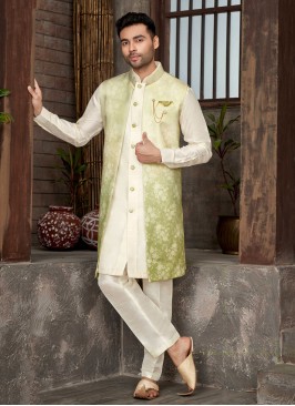 Floral Weaving Embroidered Indowestern Set For Men