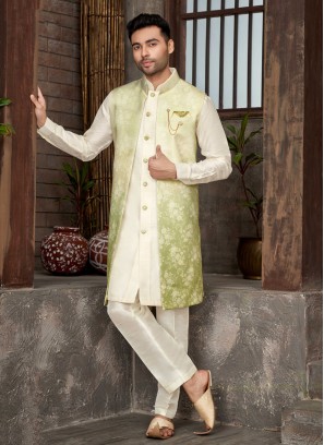 Floral Weaving Embroidered Indowestern Set For Men