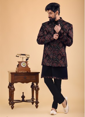 Floral Work Jacket Style Indowestern For Men