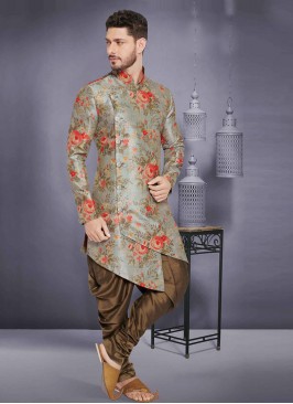 Flower Print Brocade Silk Indowestern