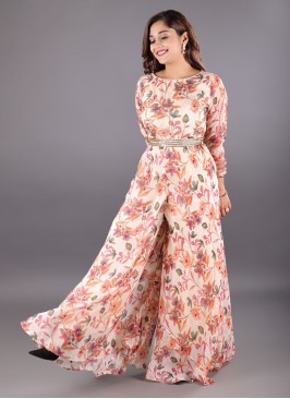 Flower Print Jumpsuit In Organza Fabric