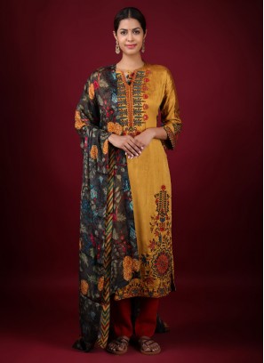 Flower Print Mustard Yellow Salwar Kameez