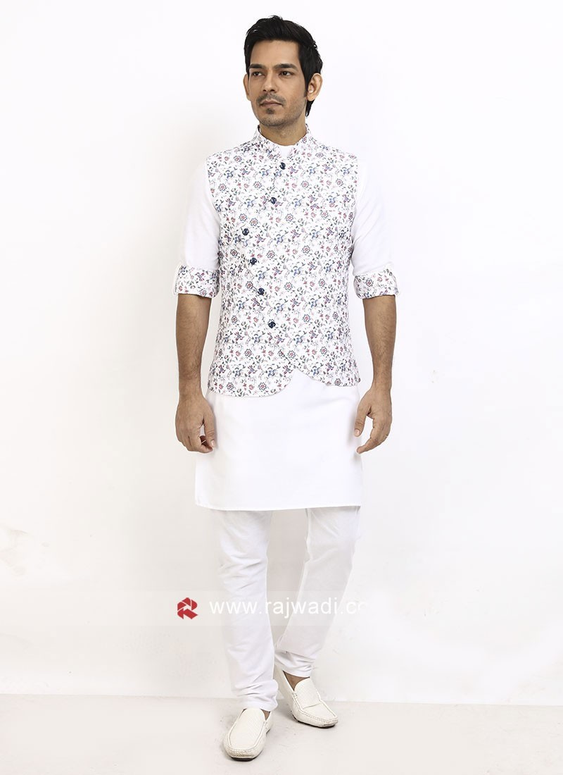 FLower Printed Nehru Jacket Suit