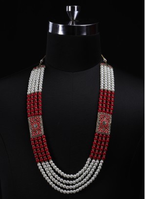 Fourth Layerd Mala In White And Red Color