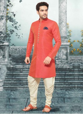 Shaded Gajari Color Raw Silk Indowestern