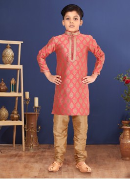 Gajri Pink Weaving Embroidered Jacquard Silk Kurta Pajama