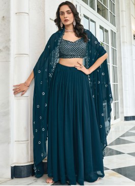 Teal Blue Georgette Readymade Lehenga Choli