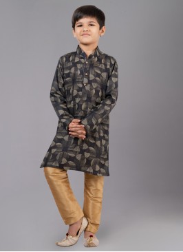 Geometric Print Cotton Black Kurta Pajama