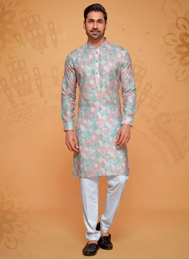 Geometric Print Multi Color Cotton Silk Kurta Pajama