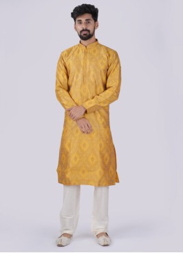 Geometric Printed Kurta Pajama For Haldi Wear