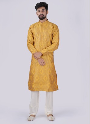 Geometric Printed Kurta Pajama For Haldi Wear