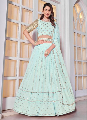 Aqua Blue Sequins Embellished Georgette Lehenga Choli