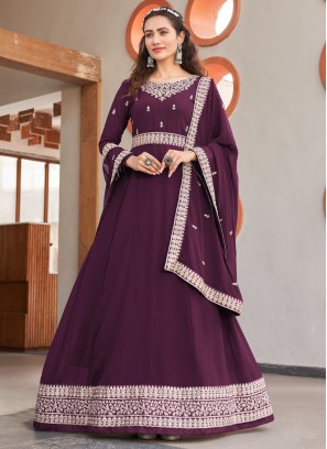 Georgette Anarkali Festive Wear Suit In Wine