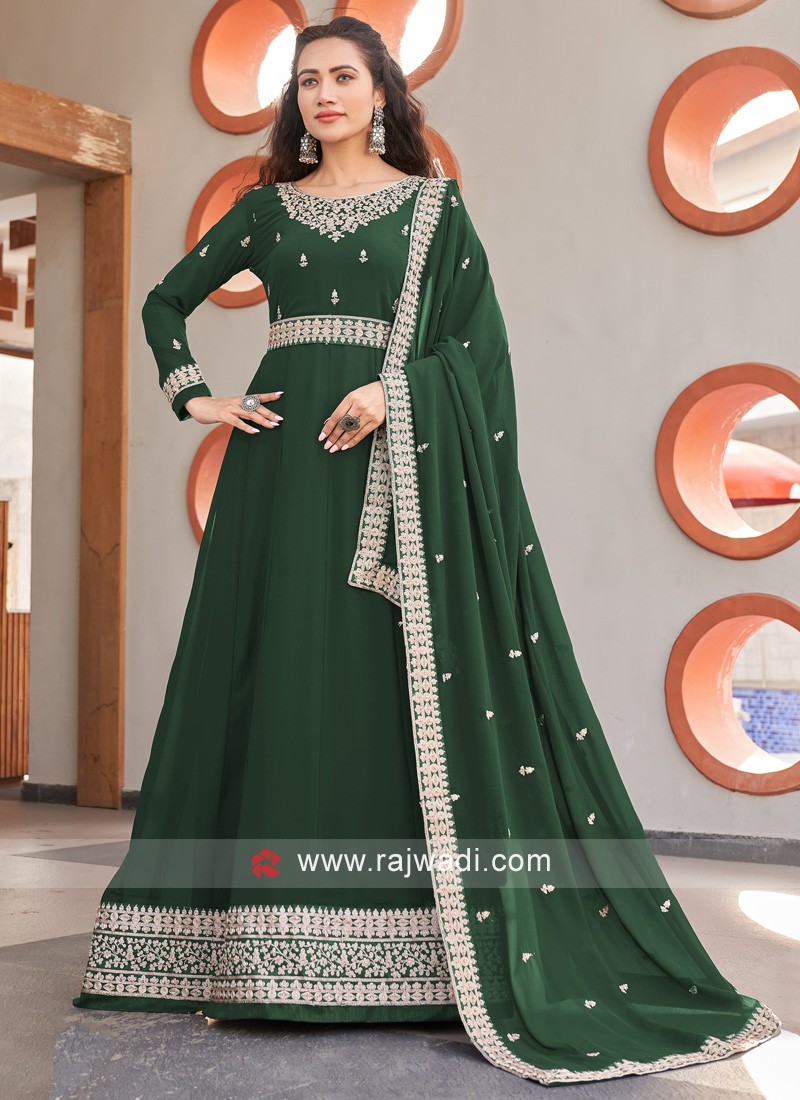 Mint Green Hand Painted Satin Anarkali Suit Set – Hatheli