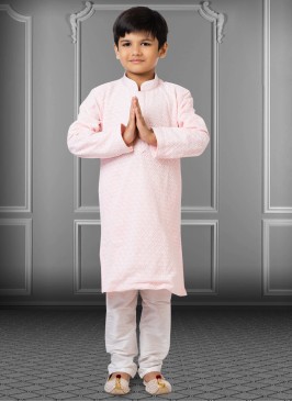 Georgette Baby Pink Thread Embroidered Kurta Pajama