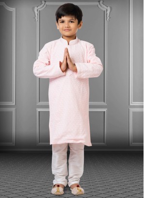 Georgette Baby Pink Thread Embroidered Kurta Pajama