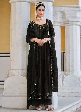 Black Georgette Mirror Enhanced Palazzo Salwar Suit