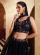 Navy Blue Georgette Floral Embroidered A Line Lehenga Choli