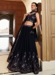 Navy Blue Georgette Floral Embroidered A Line Lehenga Choli