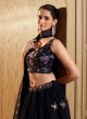 Navy Blue Georgette Floral Embroidered A Line Lehenga Choli
