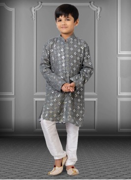 Georgette Embroidered Dark Grey Kurta Pajama