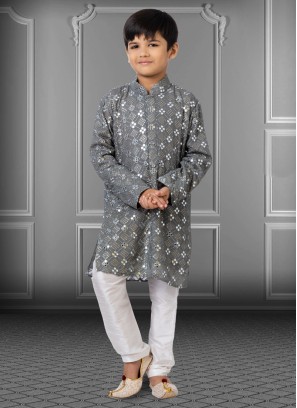 Georgette Embroidered Dark Grey Kurta Pajama