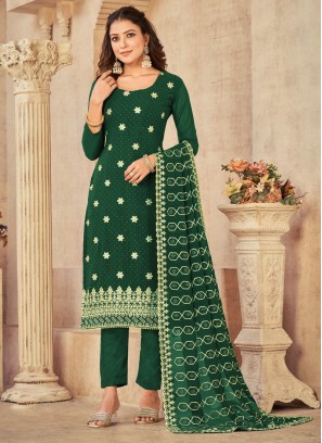 Georgette Embroidered Green Dress Material