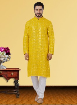 Georgette Embroidered Kurta Pajama For Men