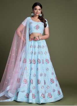 Georgette Embroidered Lehenga Choli in Sky Blue