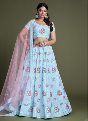 Georgette Embroidered Lehenga Choli in Sky Blue