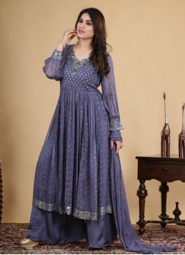 Georgette Embroidered Palazzo Suit For Women