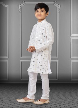 Georgette Embroidered White Kurta Pajama