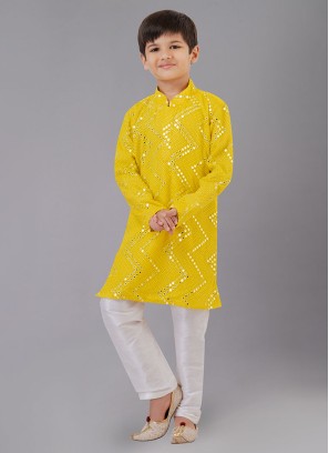 Georgette Embroidered Yellow Kurta Pajama