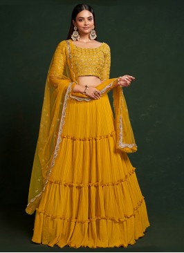 Georgette Festive Wear Mustard Yellow Lehenga Choli