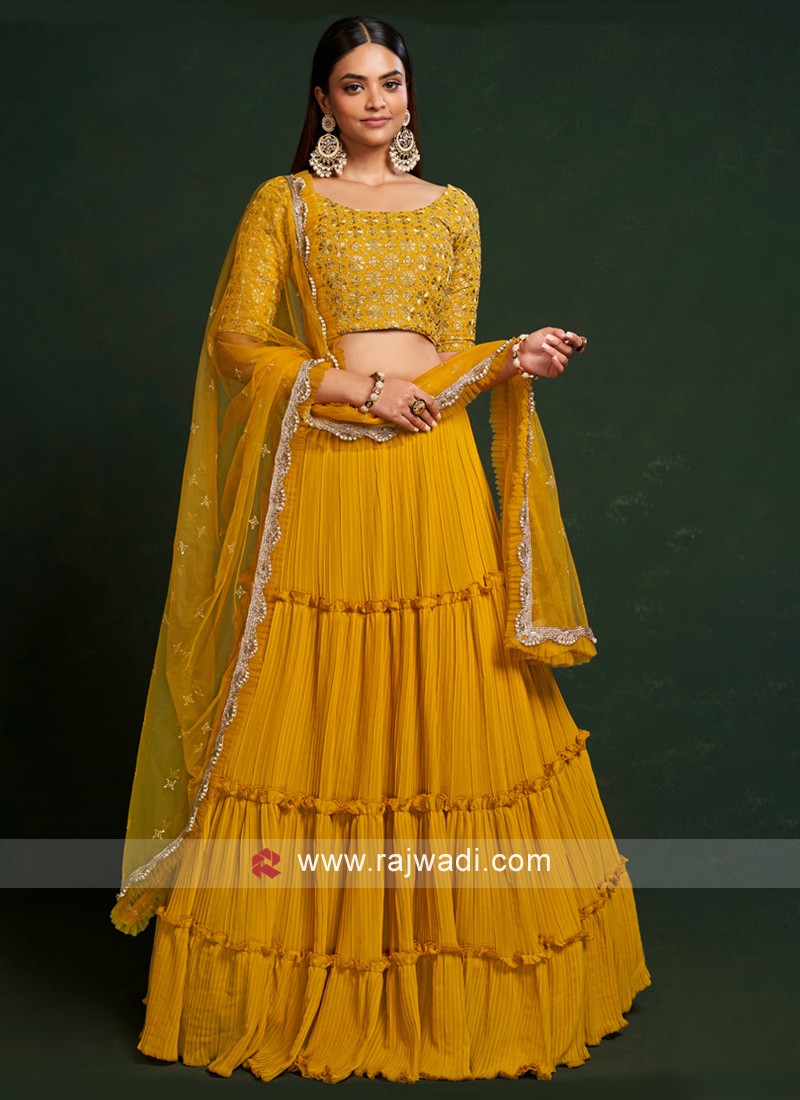 Georgette a line lehenga choli in Yellow colour 30003